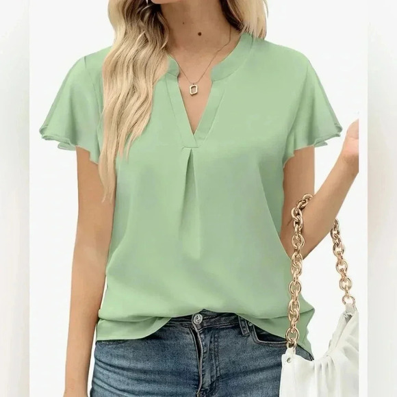 VIVI Fashion Tops - V-Neck Chiffon Blouse - Size Small